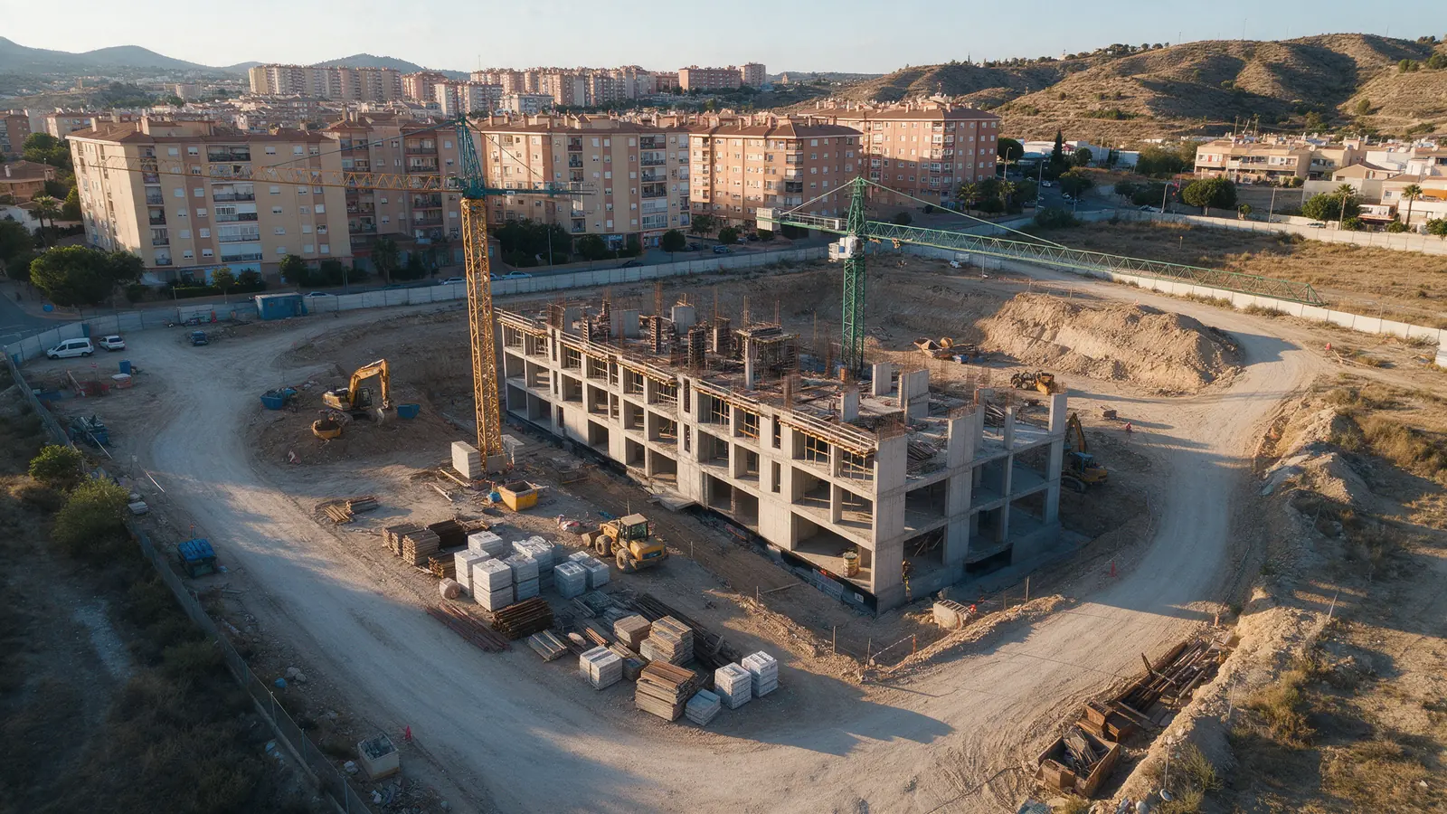 Vista aérea completa de una obra en construcción