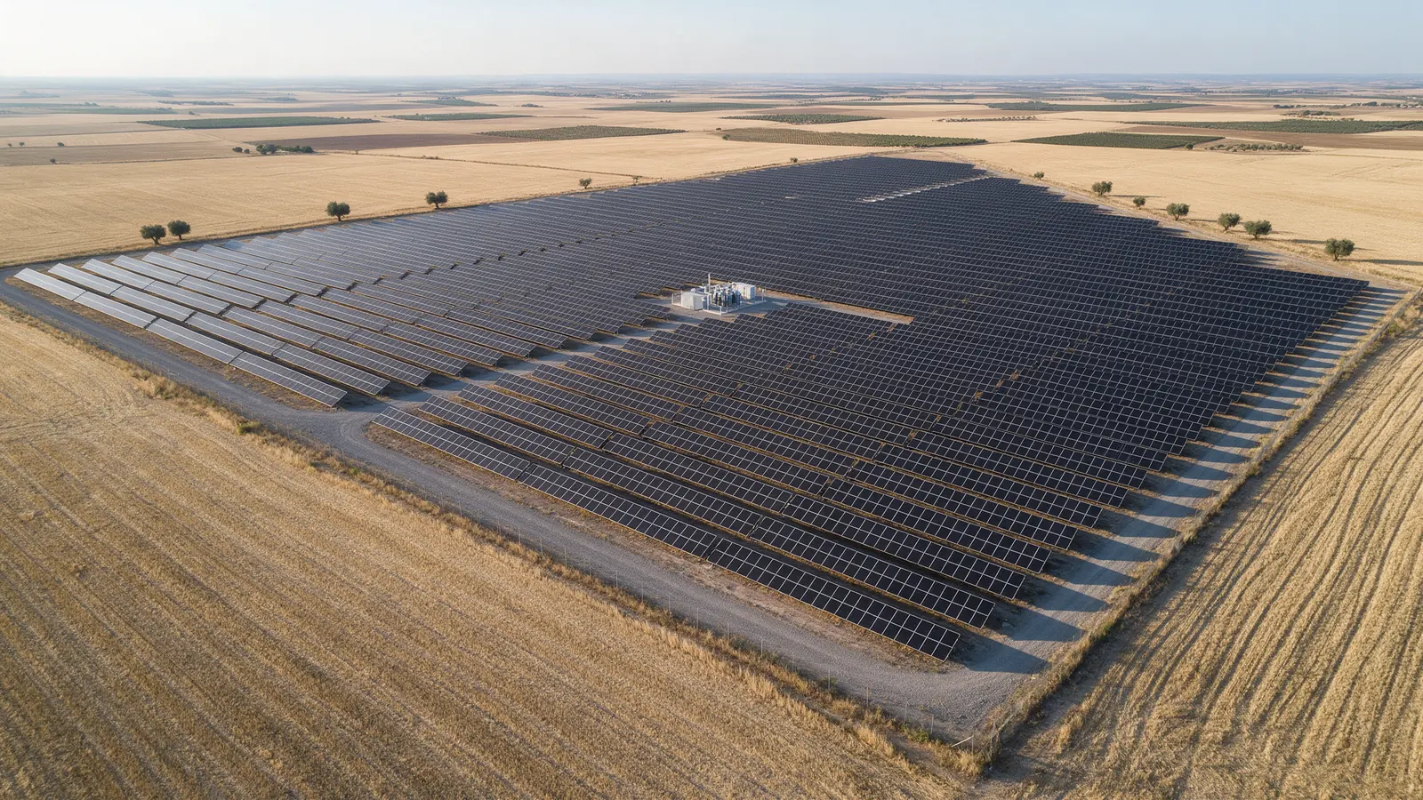 Vista aérea de una planta de energía solar